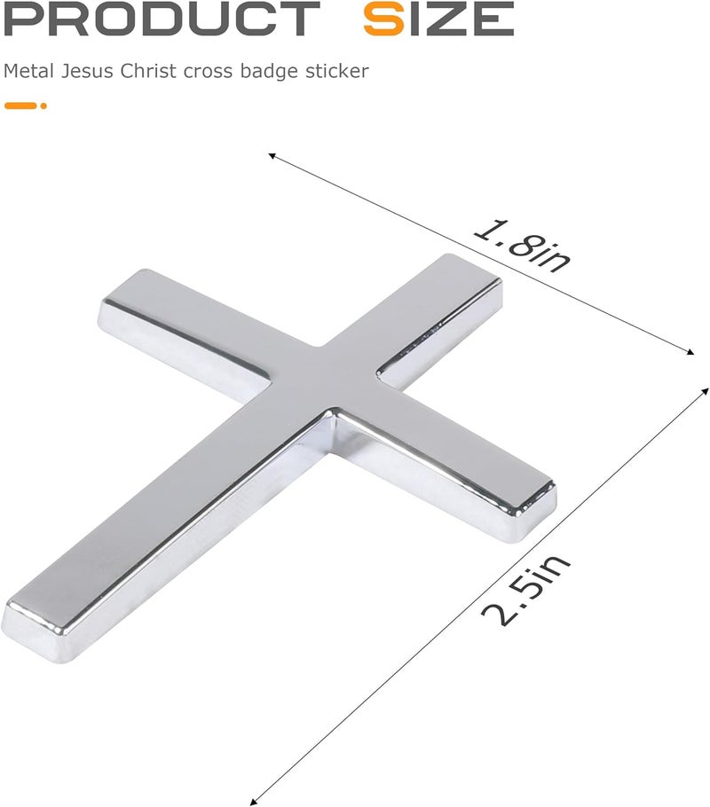 SCUARI 2PCS 3D Cross Stickers,Car Accessories Decals for Vehicles,Self Adhesive Cross Metal Car Emblem,2.5"×1.8" Cross Jesus Automotive Decal,Suitable for Trunk Tailgate Side Decoration (Silver) - Image 2
